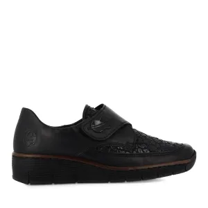 CARIE 537C0 - BLACK LEATHER/STRETCH COMBO