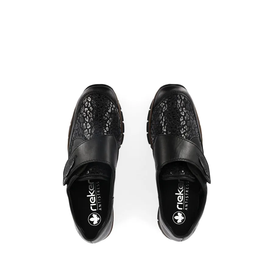 CARIE 537C0 - BLACK LEATHER/STRETCH COMBO