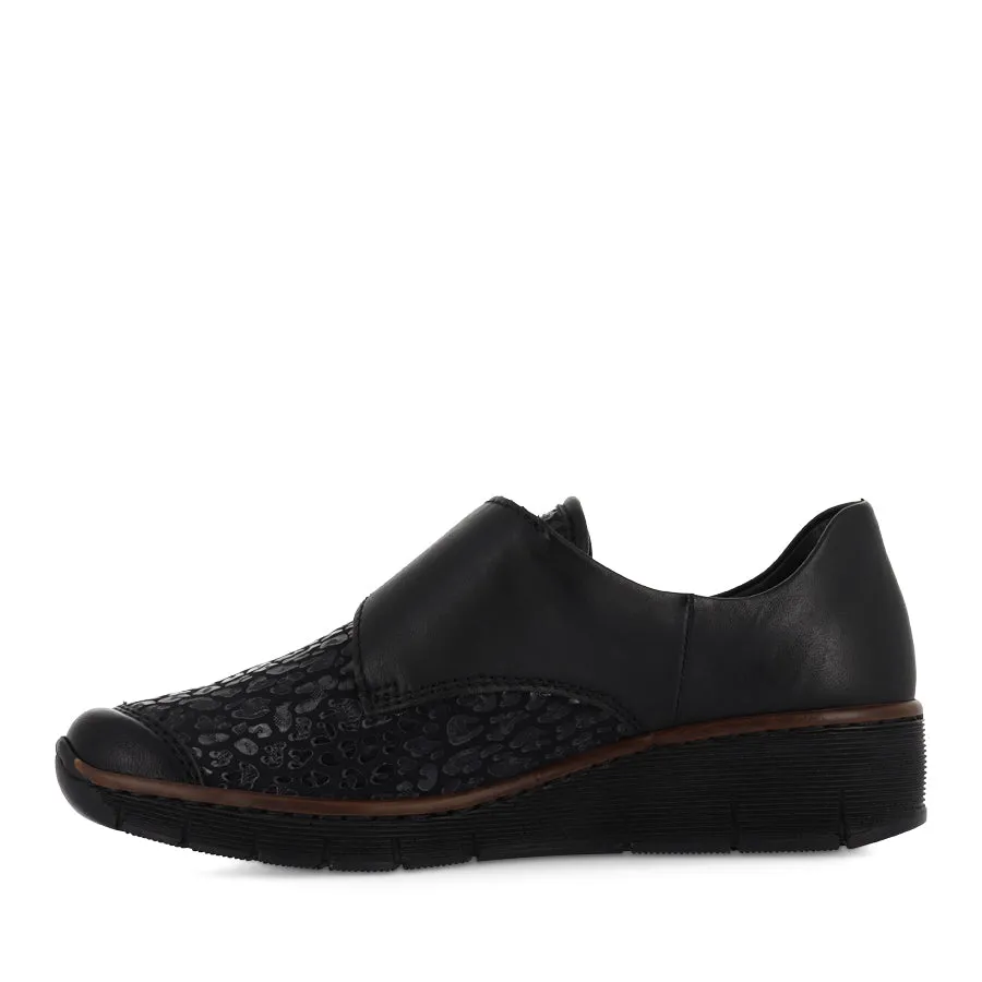 CARIE 537C0 - BLACK LEATHER/STRETCH COMBO