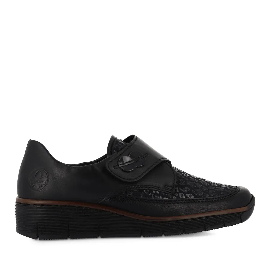 CARIE 537C0 - BLACK LEATHER/STRETCH COMBO
