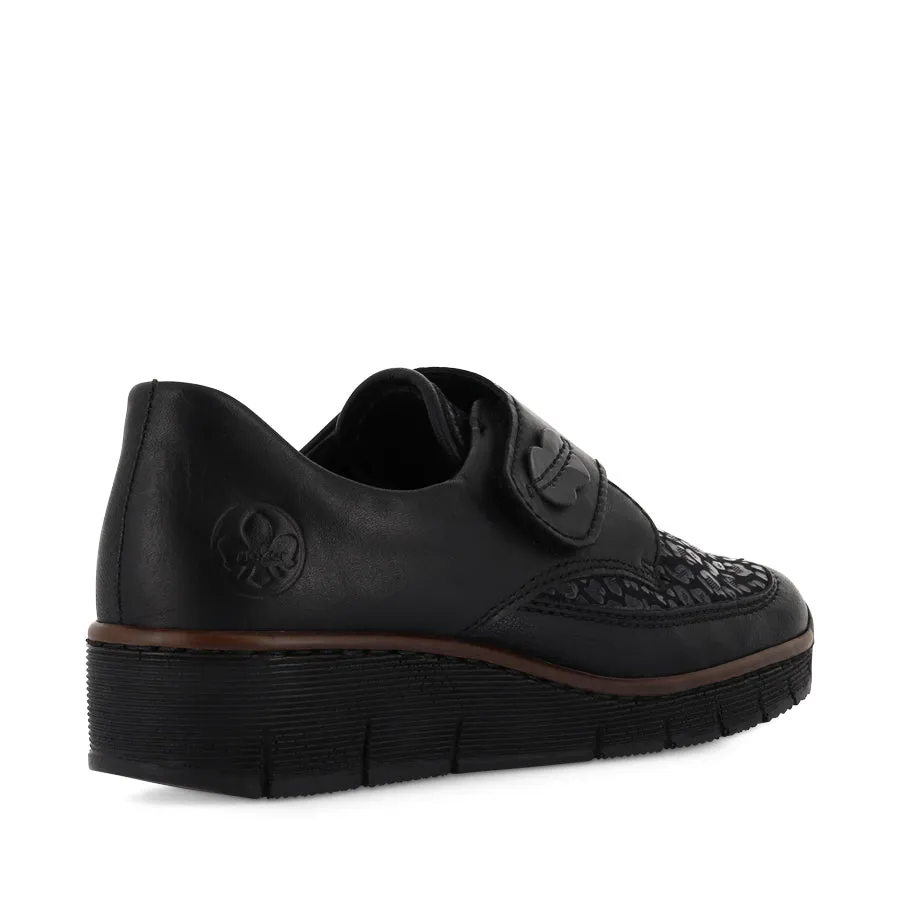 CARIE 537C0 - BLACK LEATHER/STRETCH COMBO