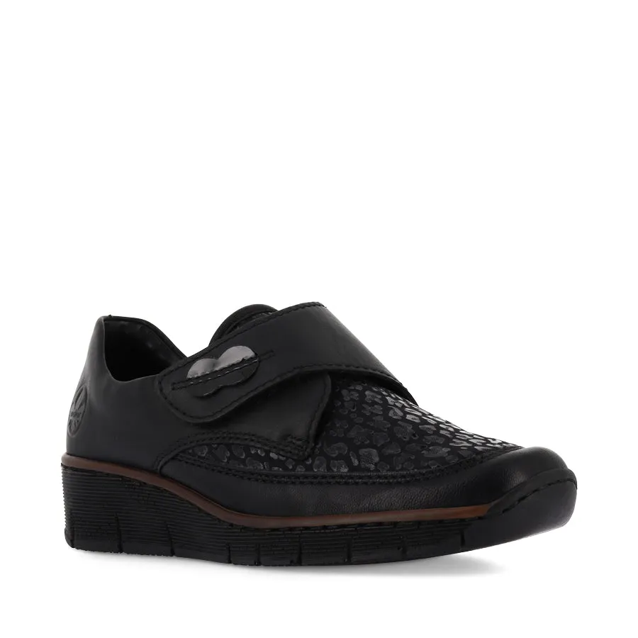 CARIE 537C0 - BLACK LEATHER/STRETCH COMBO