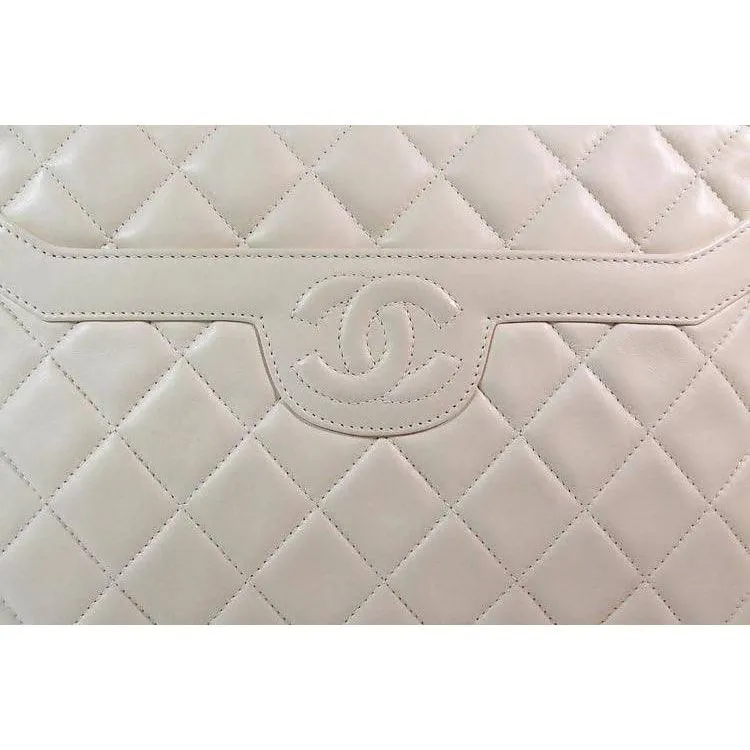 CHANEL Cream Leather Quilted Leather Crossbody Bag