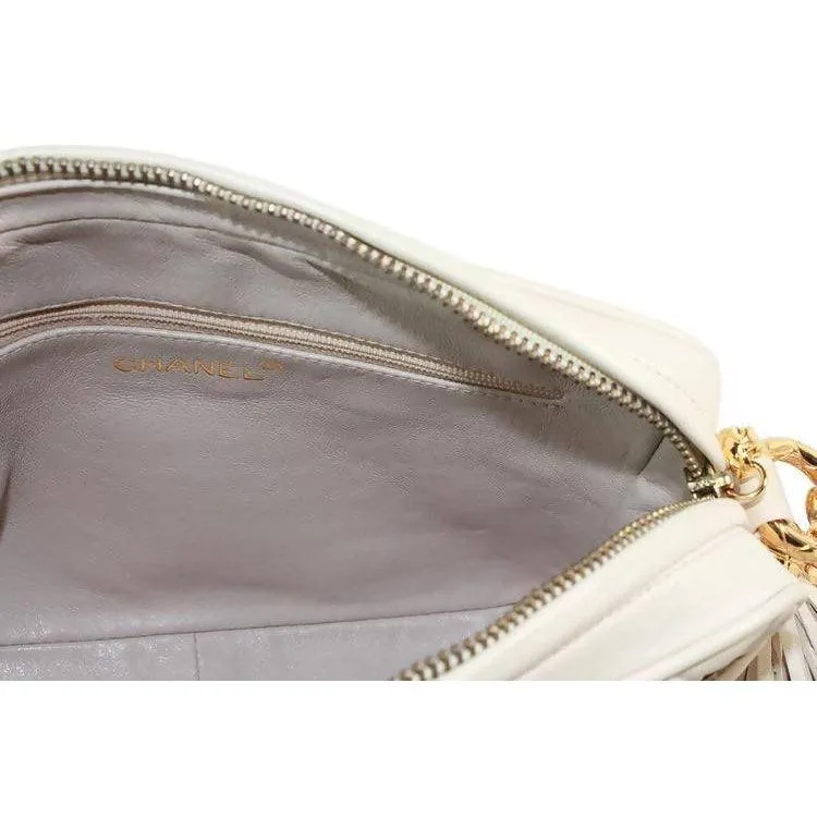 CHANEL Cream Leather Quilted Leather Crossbody Bag