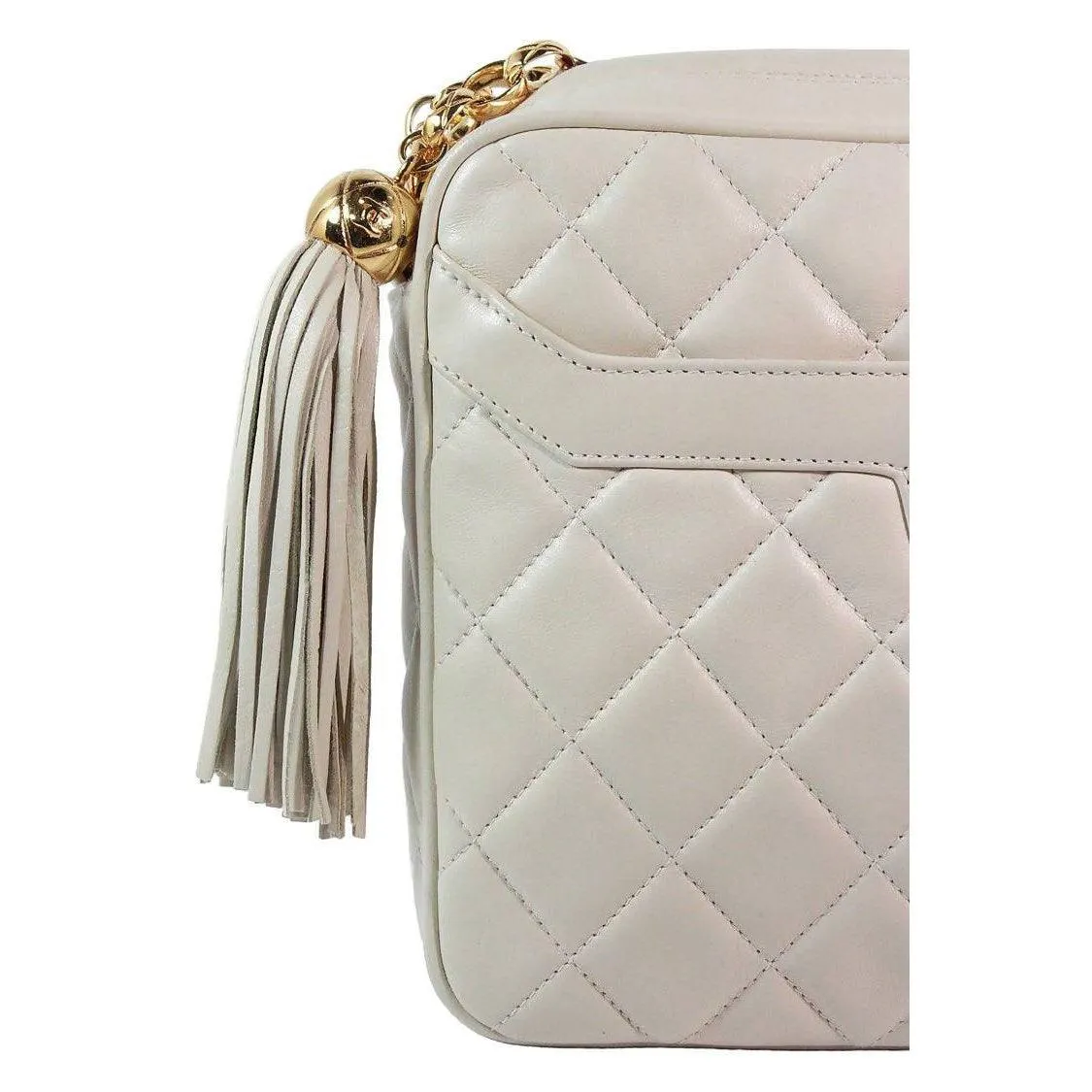CHANEL Cream Leather Quilted Leather Crossbody Bag