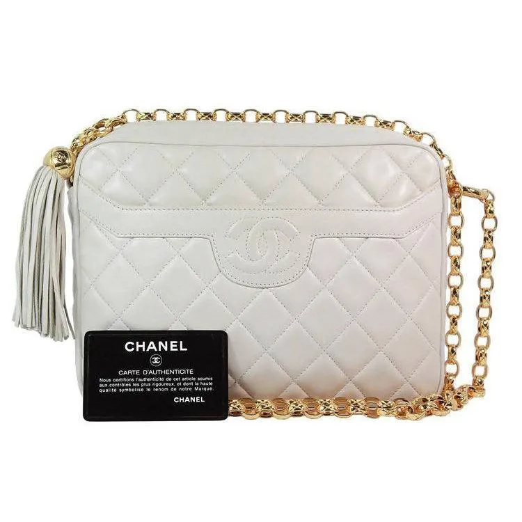 CHANEL Cream Leather Quilted Leather Crossbody Bag