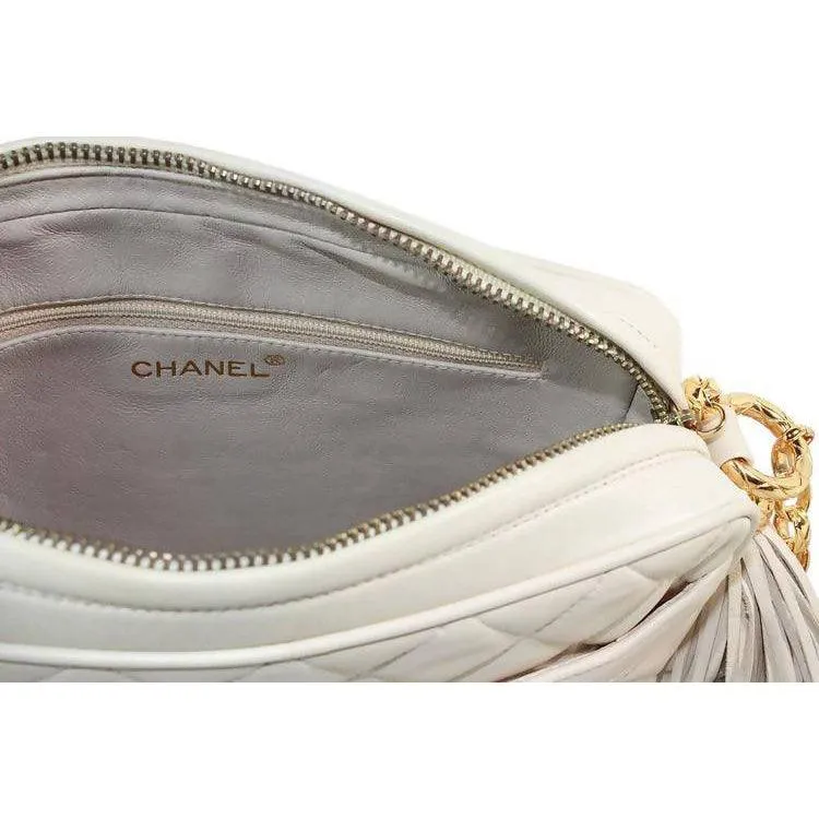 CHANEL Cream Leather Quilted Leather Crossbody Bag