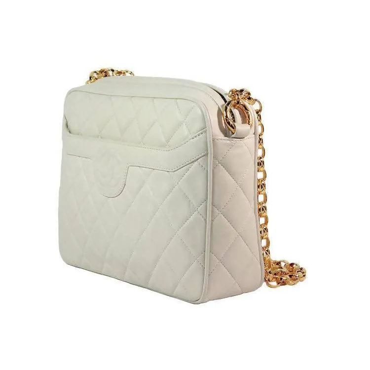 CHANEL Cream Leather Quilted Leather Crossbody Bag