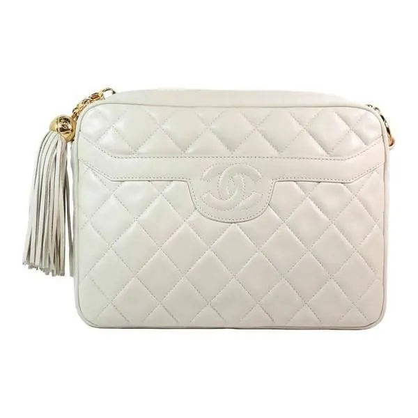CHANEL Cream Leather Quilted Leather Crossbody Bag