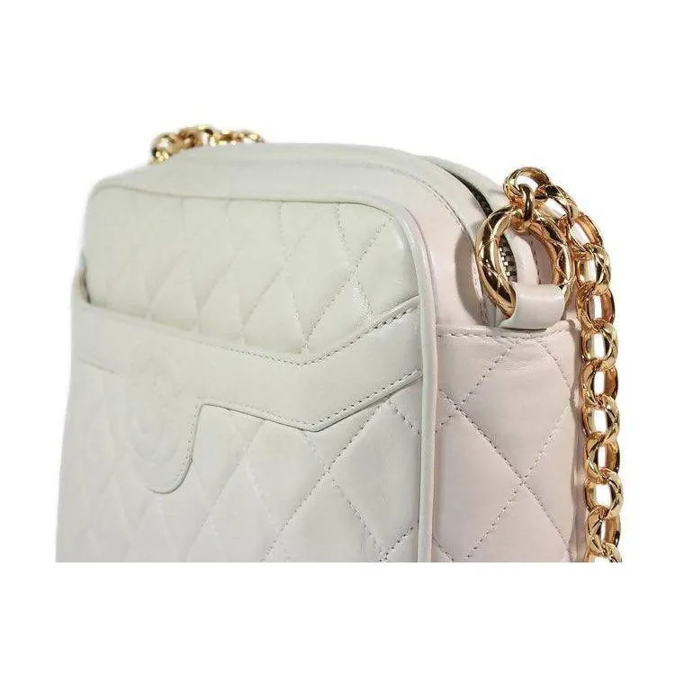 CHANEL Cream Leather Quilted Leather Crossbody Bag
