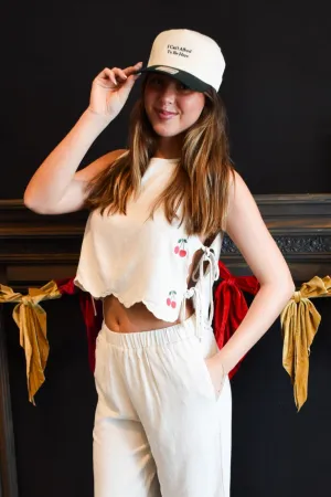 Cherries & Linen Sleeveless Blouse