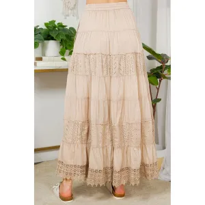 Creamy Beige Embroidered Gauze Maxi Skirt
