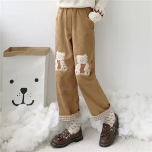 CUTE BEAR EMBROIDERED WIDE LEG PANTS UB3399