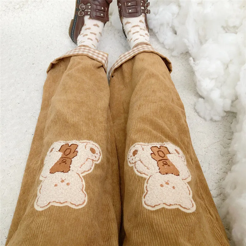 CUTE BEAR EMBROIDERED WIDE LEG PANTS UB3399
