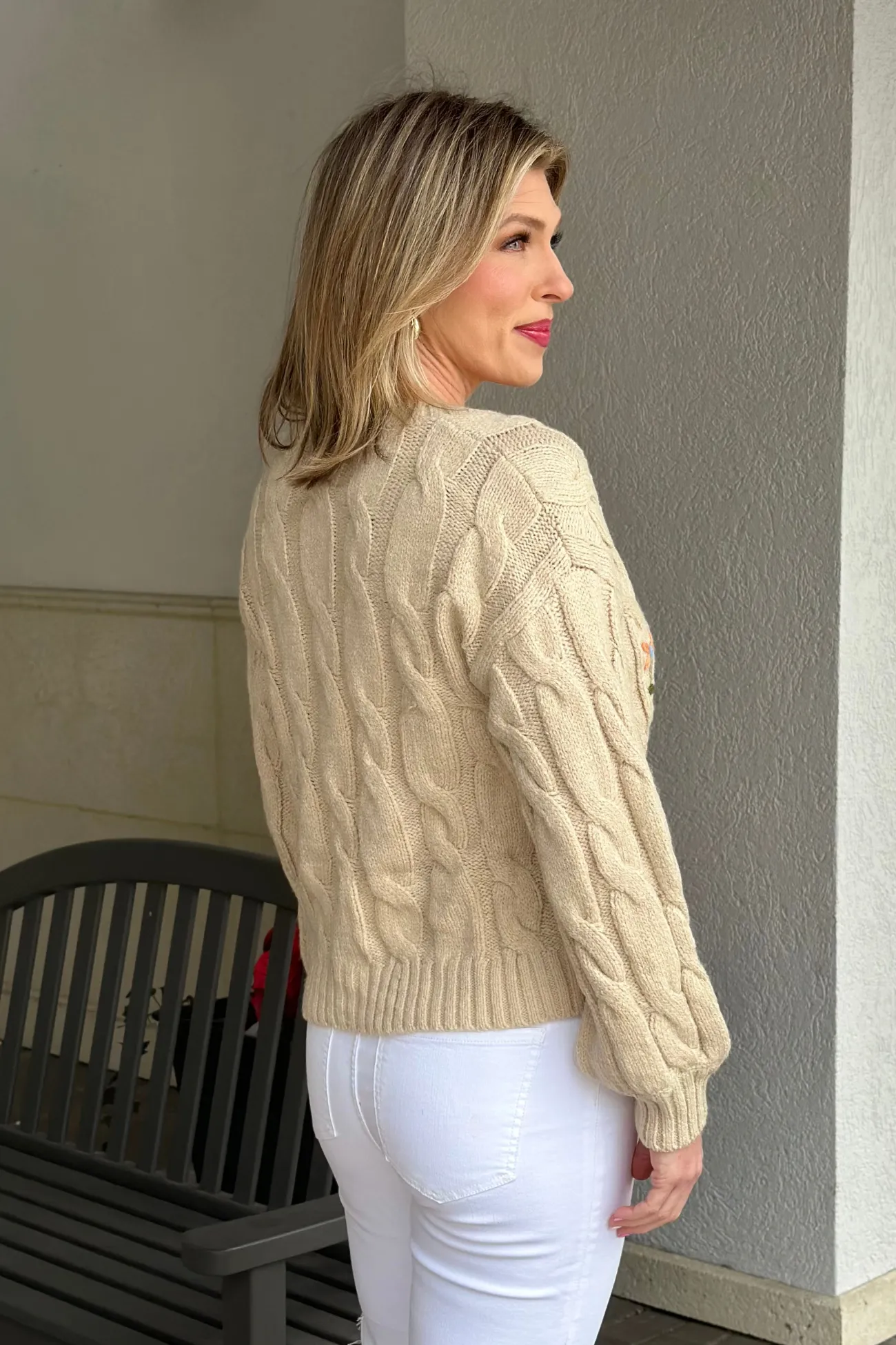 Daisy Embroidered Cable Knit Cardigan