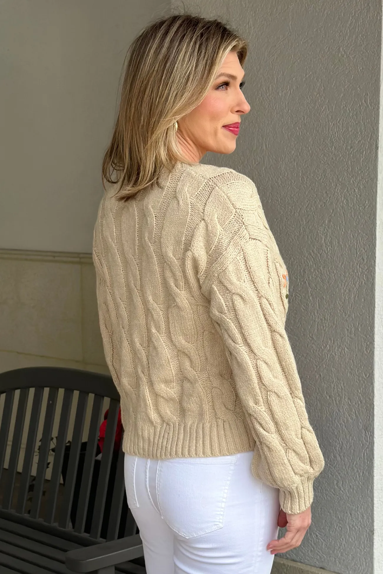 Daisy Embroidered Cable Knit Cardigan