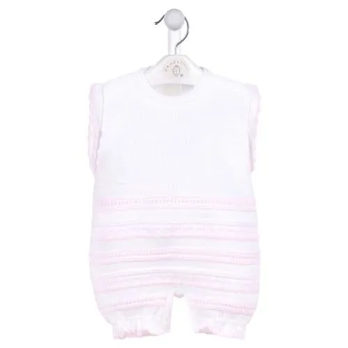 Dandelion Girls White & Pink Knitted Pointelle Romper