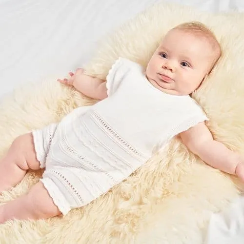 Dandelion Girls White & Pink Knitted Pointelle Romper