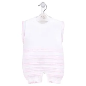 Dandelion Girls White & Pink Knitted Pointelle Romper