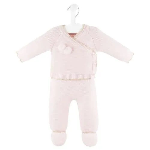 Dandelion Scallop Knitted 2-Piece Set - Pink with Beige Trim