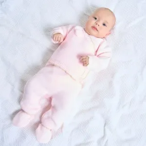 Dandelion Scallop Knitted 2-Piece Set - Pink with Beige Trim
