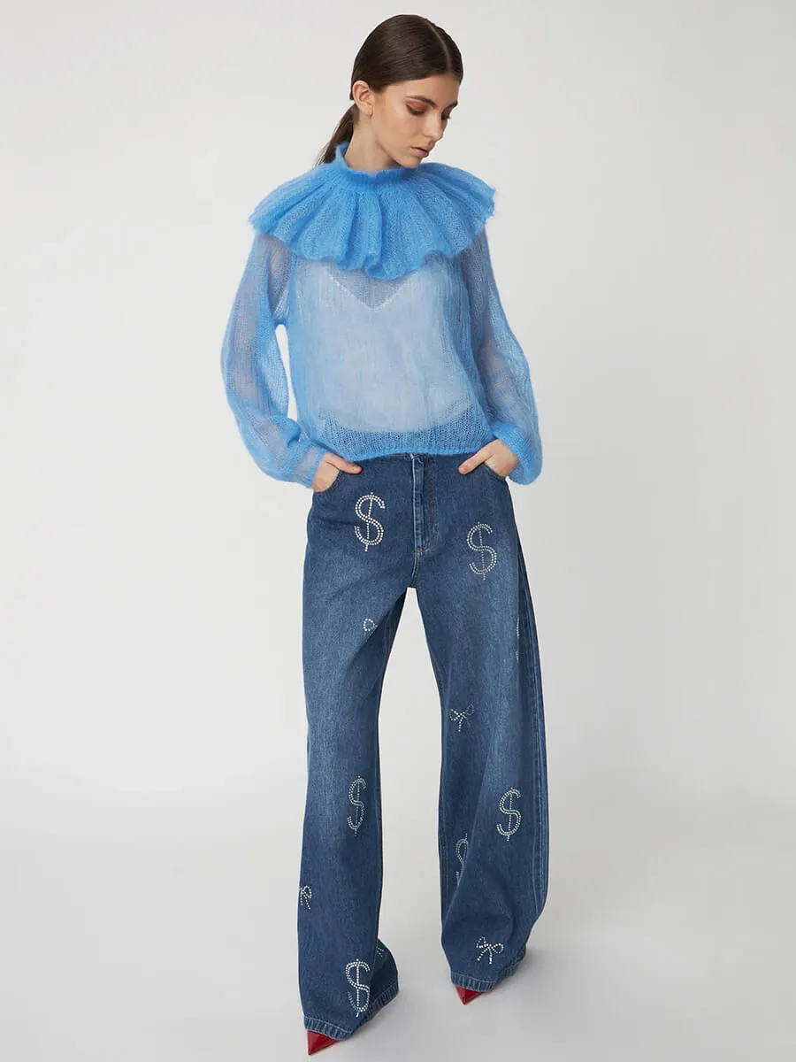Delicate Knitted Sweater - Clear Blue
