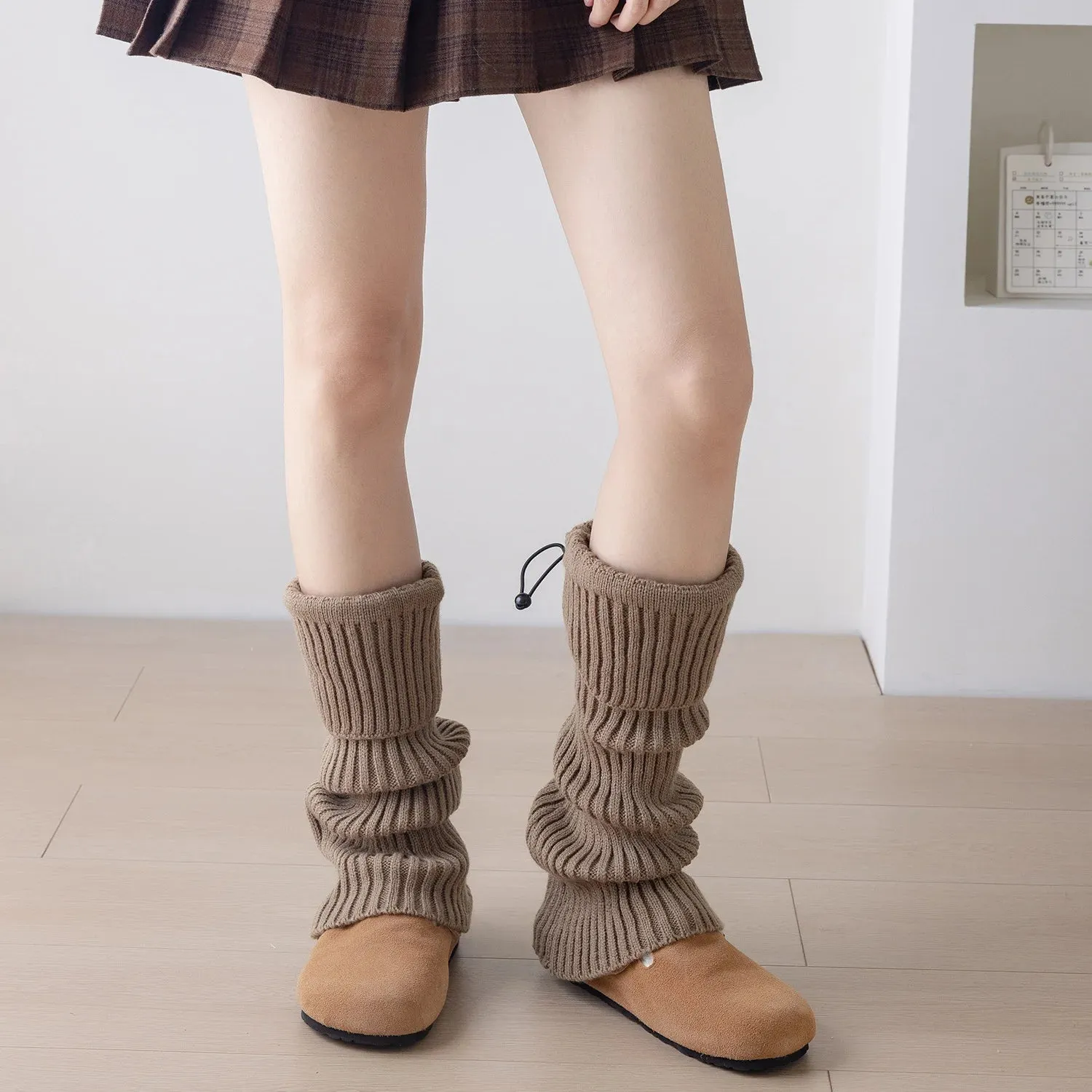 Elastic Drawstring Knitted Leg Warmers – Y2K Winter Calf Socks for Women, Korean JK Style Leggings