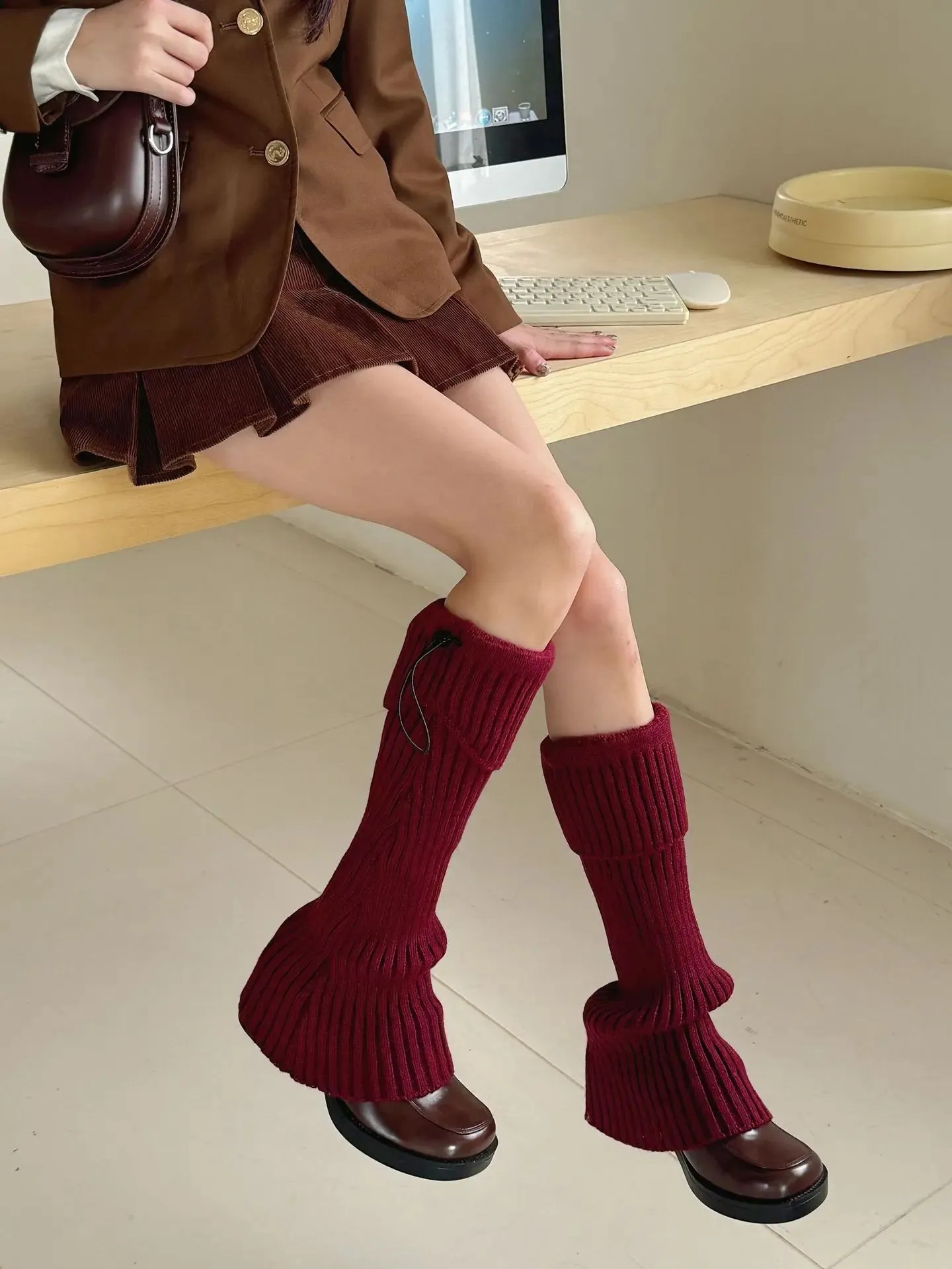 Elastic Drawstring Knitted Leg Warmers – Y2K Winter Calf Socks for Women, Korean JK Style Leggings