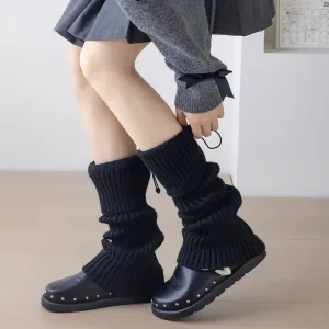 Elastic Drawstring Knitted Leg Warmers – Y2K Winter Calf Socks for Women, Korean JK Style Leggings