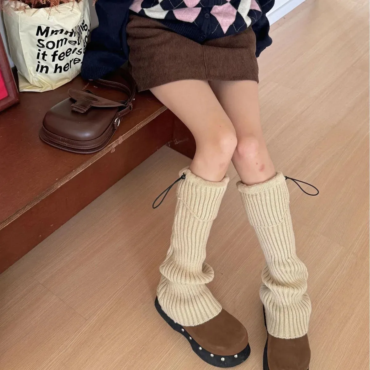 Elastic Drawstring Knitted Leg Warmers – Y2K Winter Calf Socks for Women, Korean JK Style Leggings