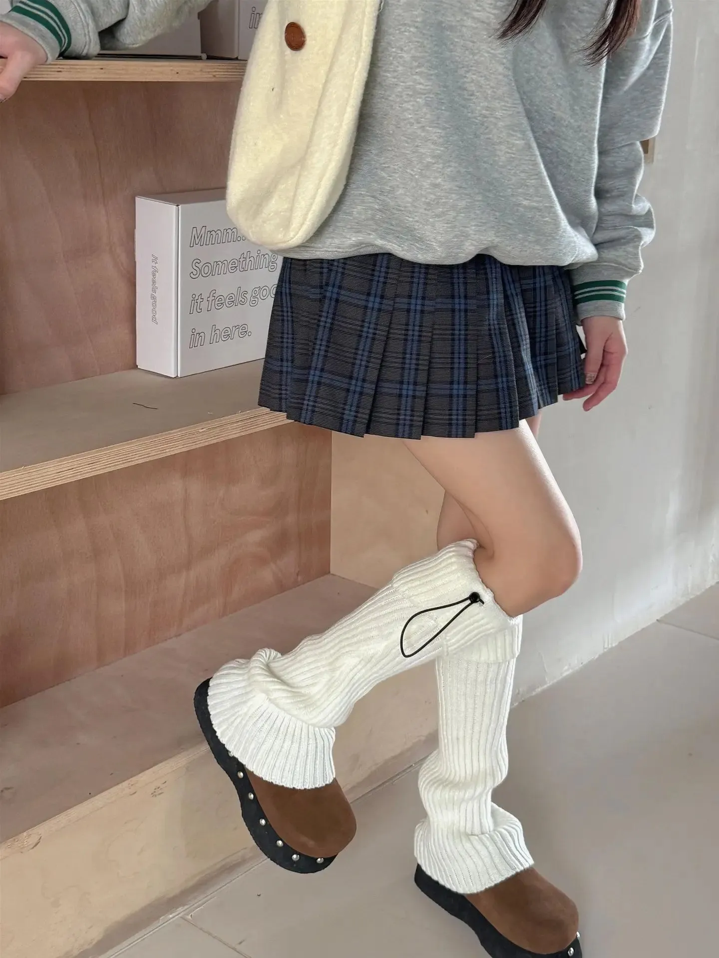 Elastic Drawstring Knitted Leg Warmers – Y2K Winter Calf Socks for Women, Korean JK Style Leggings