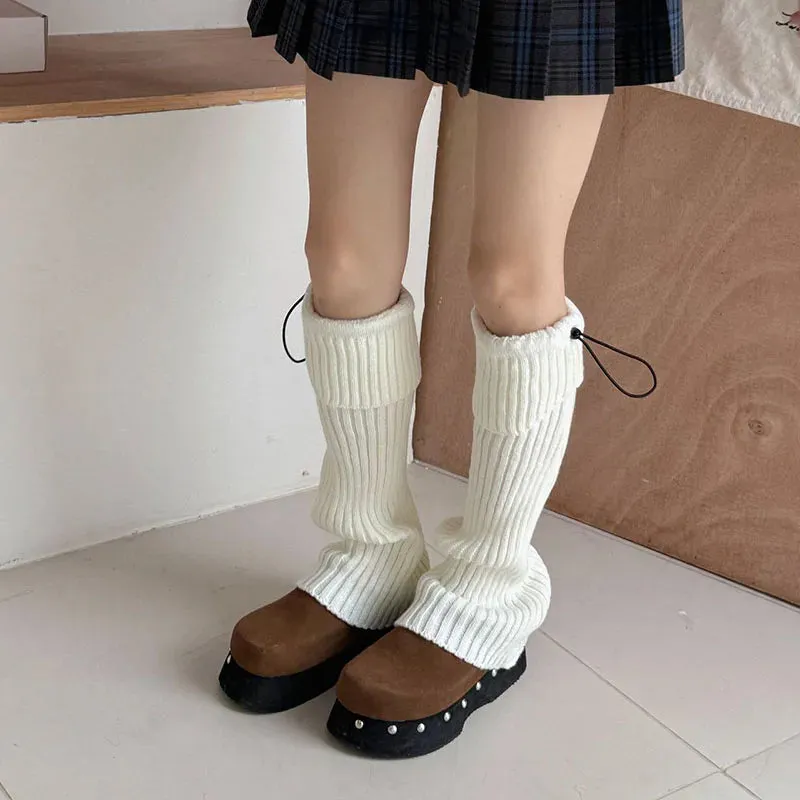 Elastic Drawstring Knitted Leg Warmers – Y2K Winter Calf Socks for Women, Korean JK Style Leggings