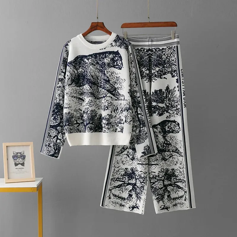 Elegant 2 Pieces Set Knitted Animal Print