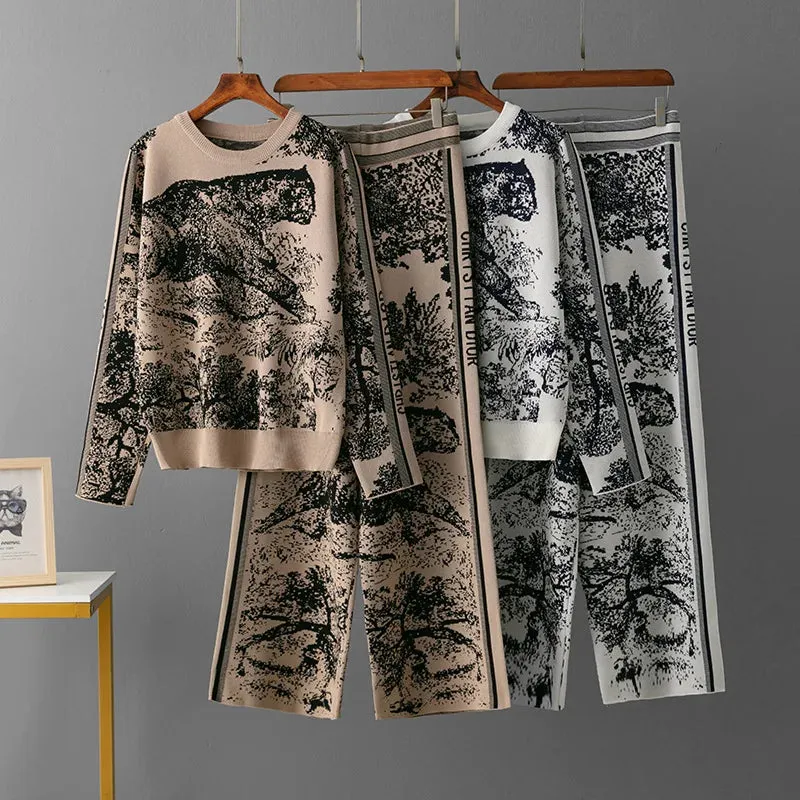 Elegant 2 Pieces Set Knitted Animal Print
