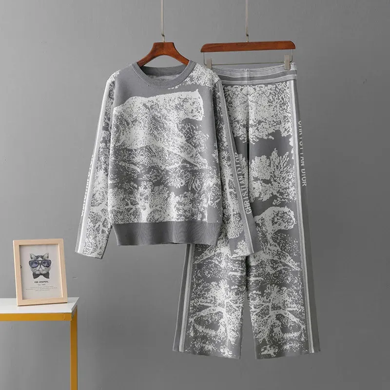 Elegant 2 Pieces Set Knitted Animal Print