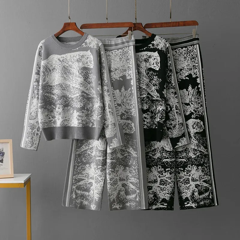 Elegant 2 Pieces Set Knitted Animal Print