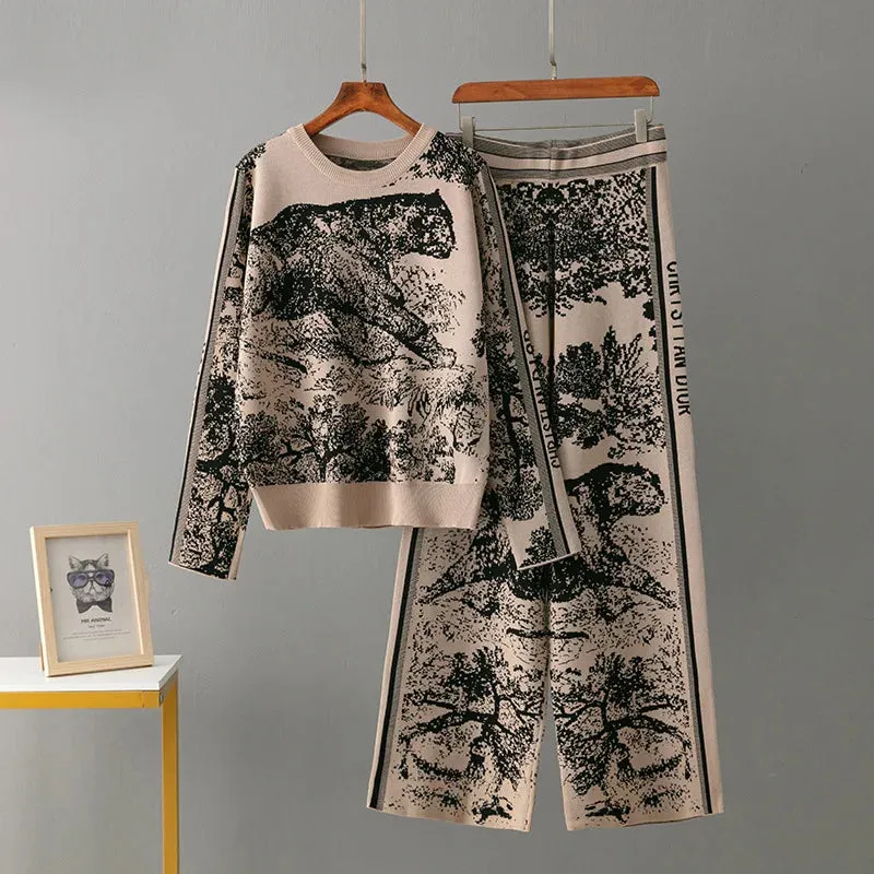 Elegant 2 Pieces Set Knitted Animal Print