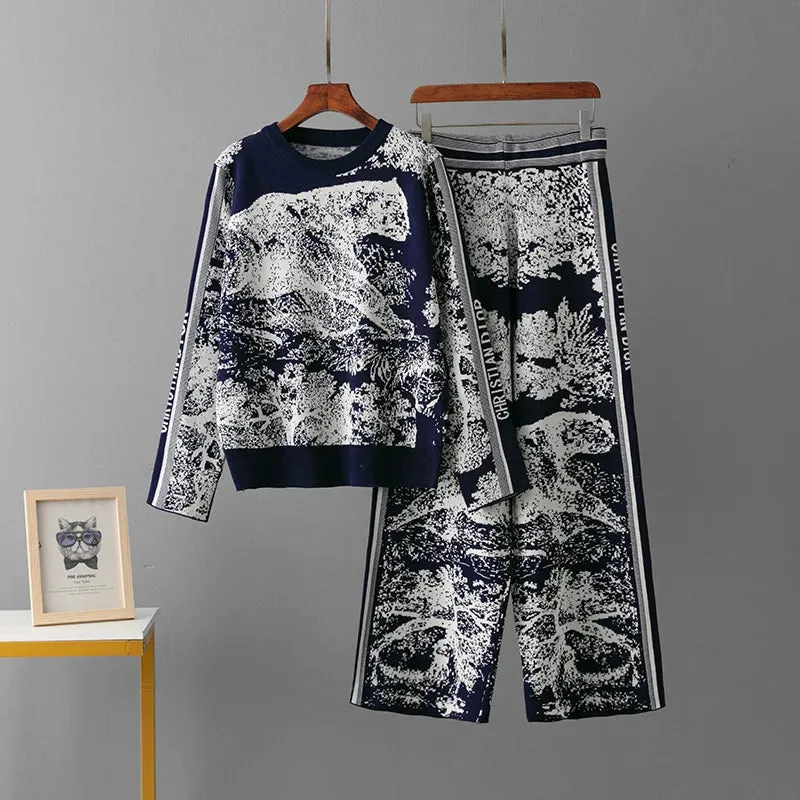 Elegant 2 Pieces Set Knitted Animal Print