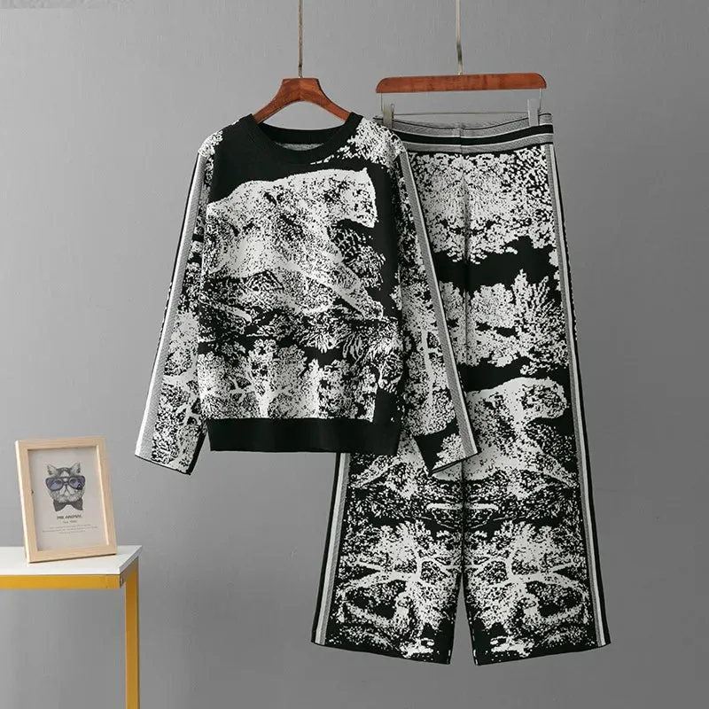 Elegant 2 Pieces Set Knitted Animal Print