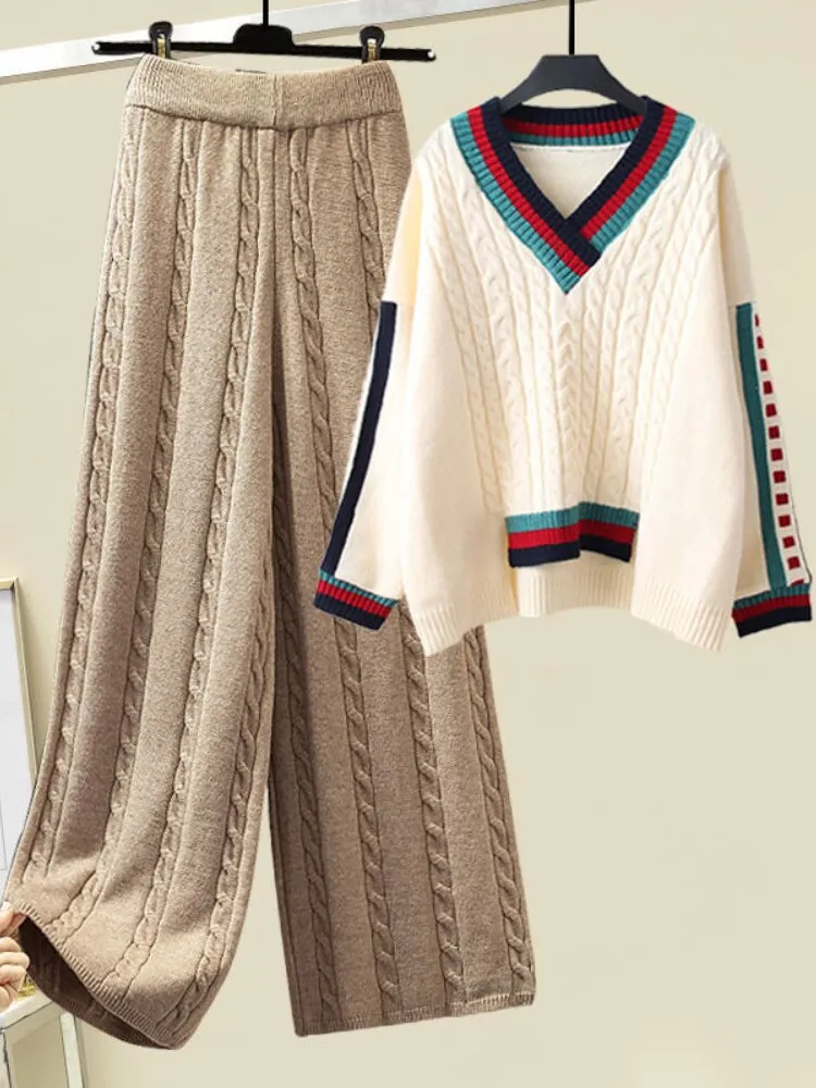 Elegant Sweaters Pants Wide Leg Pants Suit