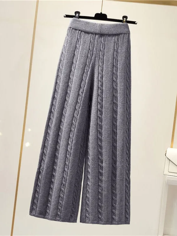 Elegant Sweaters Pants Wide Leg Pants Suit