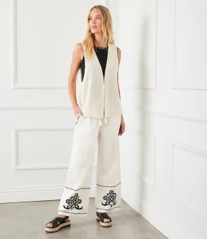 Embroidered Drawstring Ankle Pants