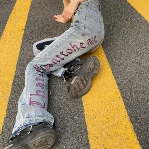 Embroidered Jeans Wide Leg Pants ER5829