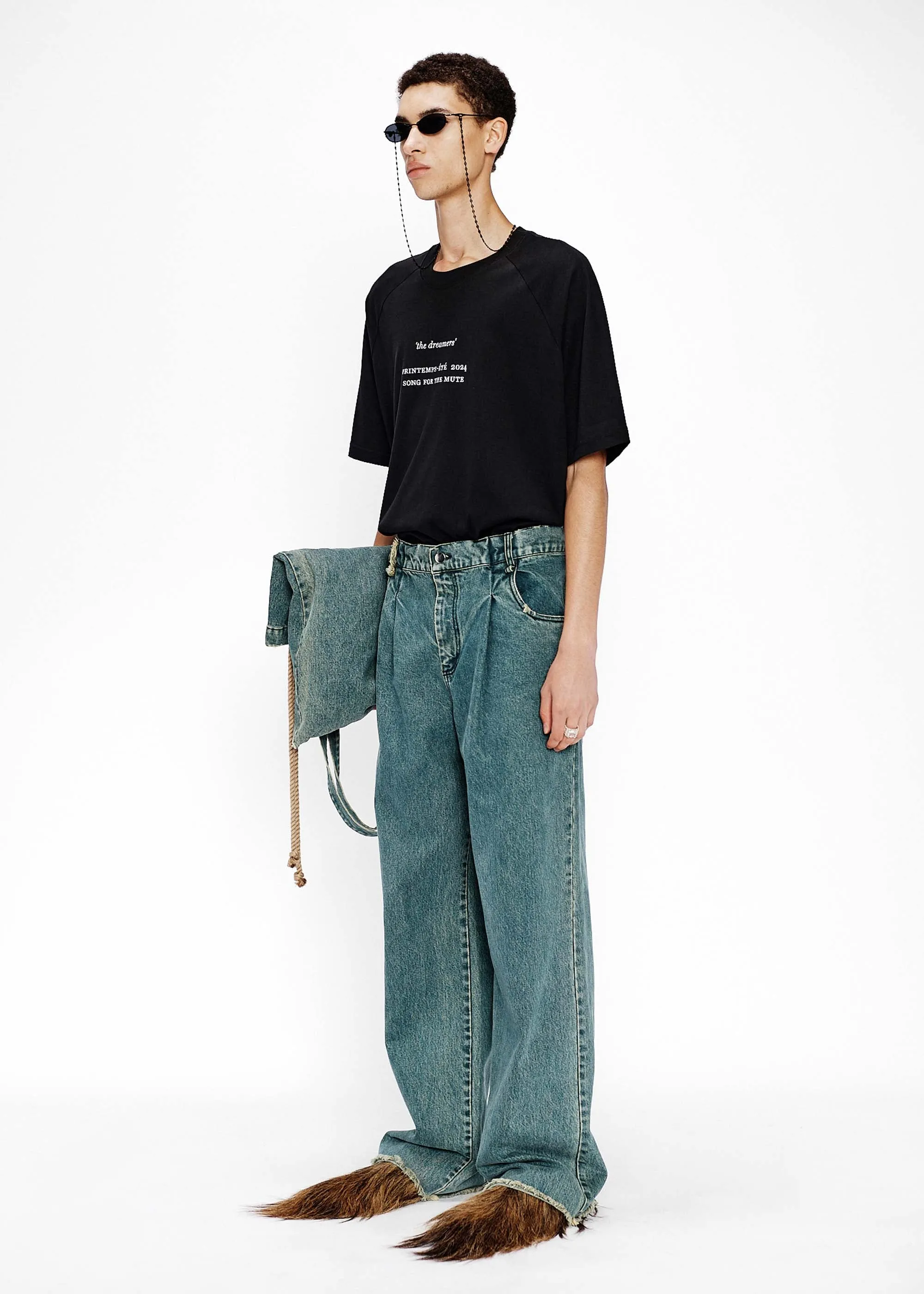 Faded Blue Pleated Jeans
