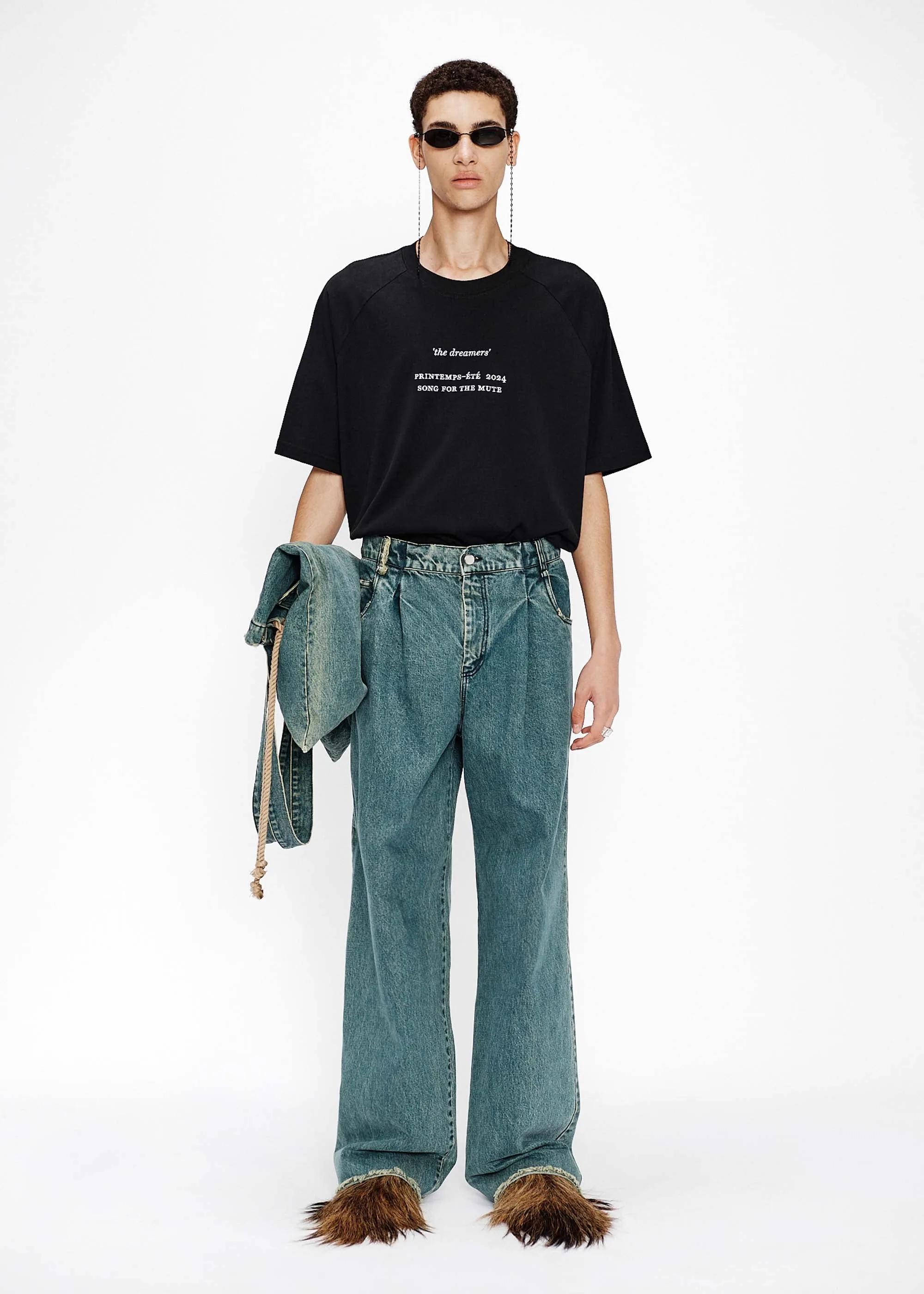 Faded Blue Pleated Jeans