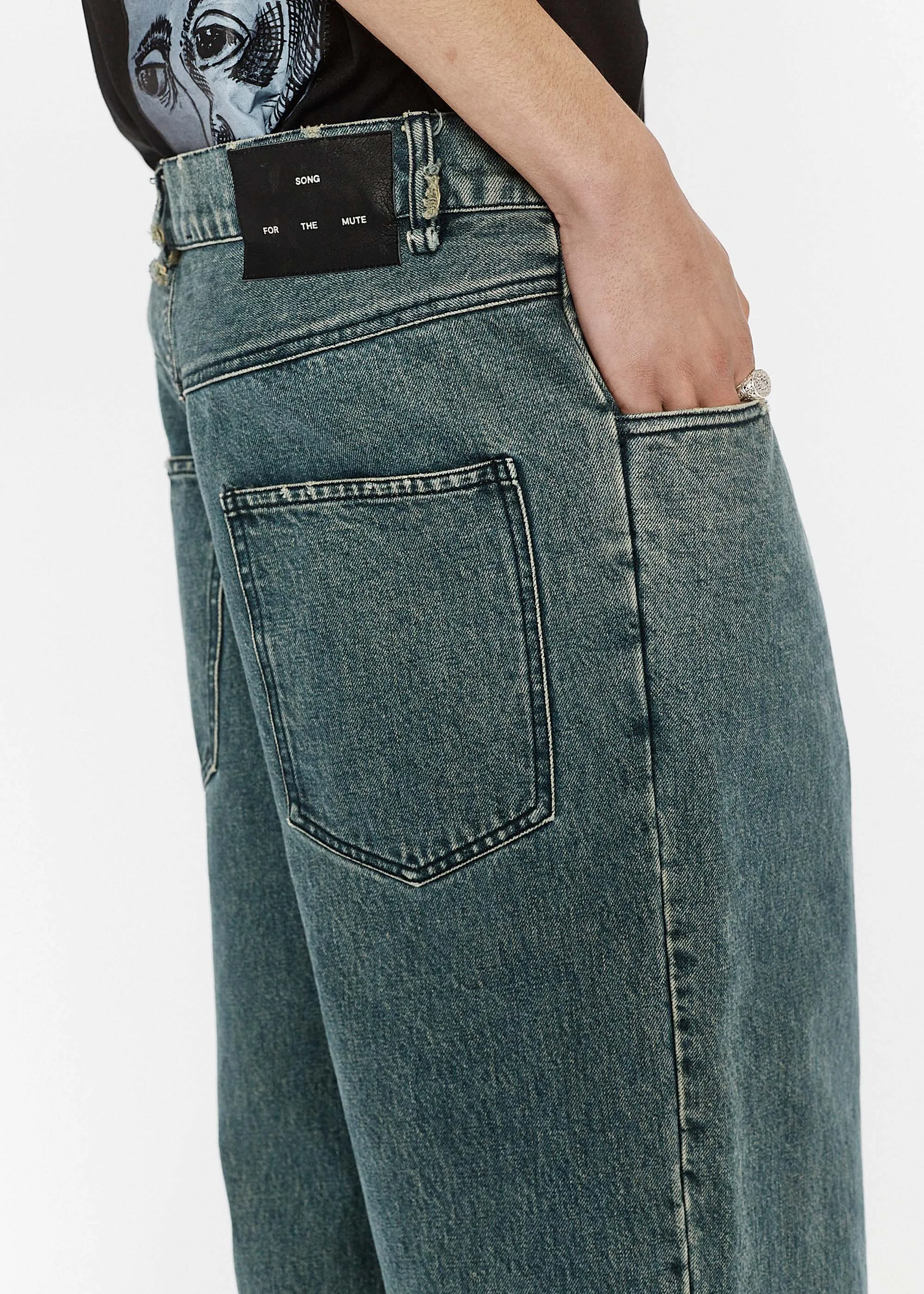 Faded Blue Pleated Jeans