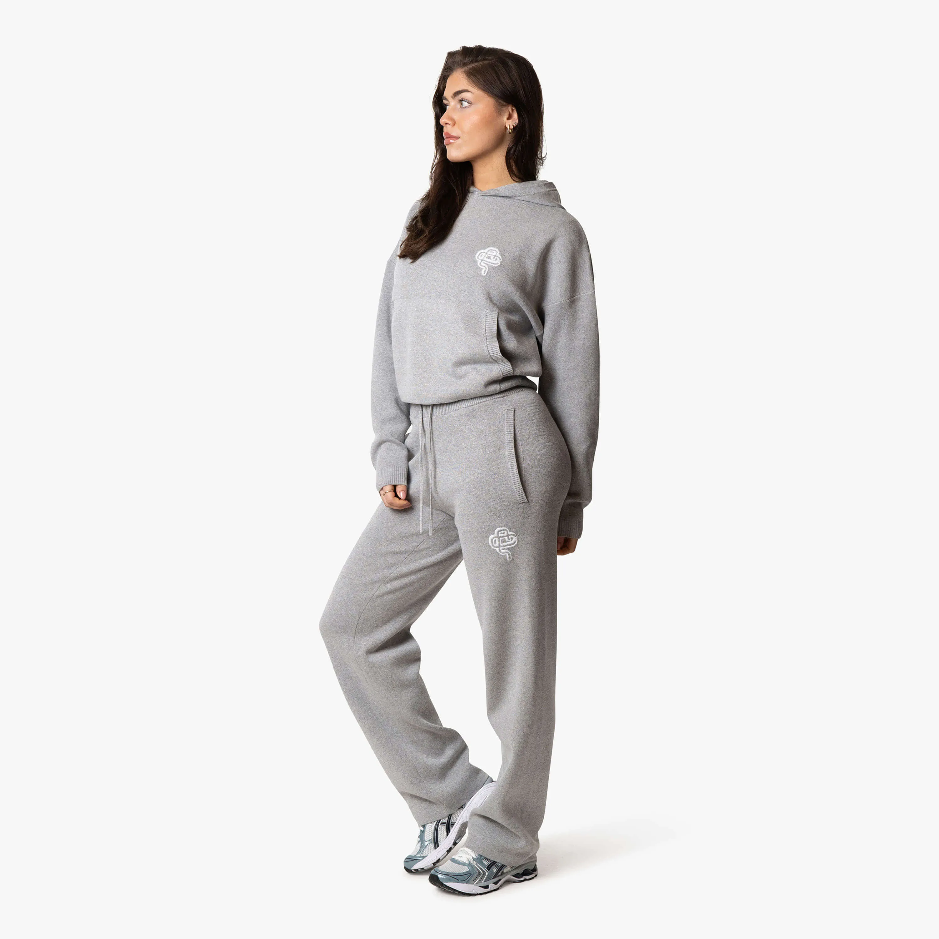 FLO KNITTED PANTS | GREY MELEE/WHITE