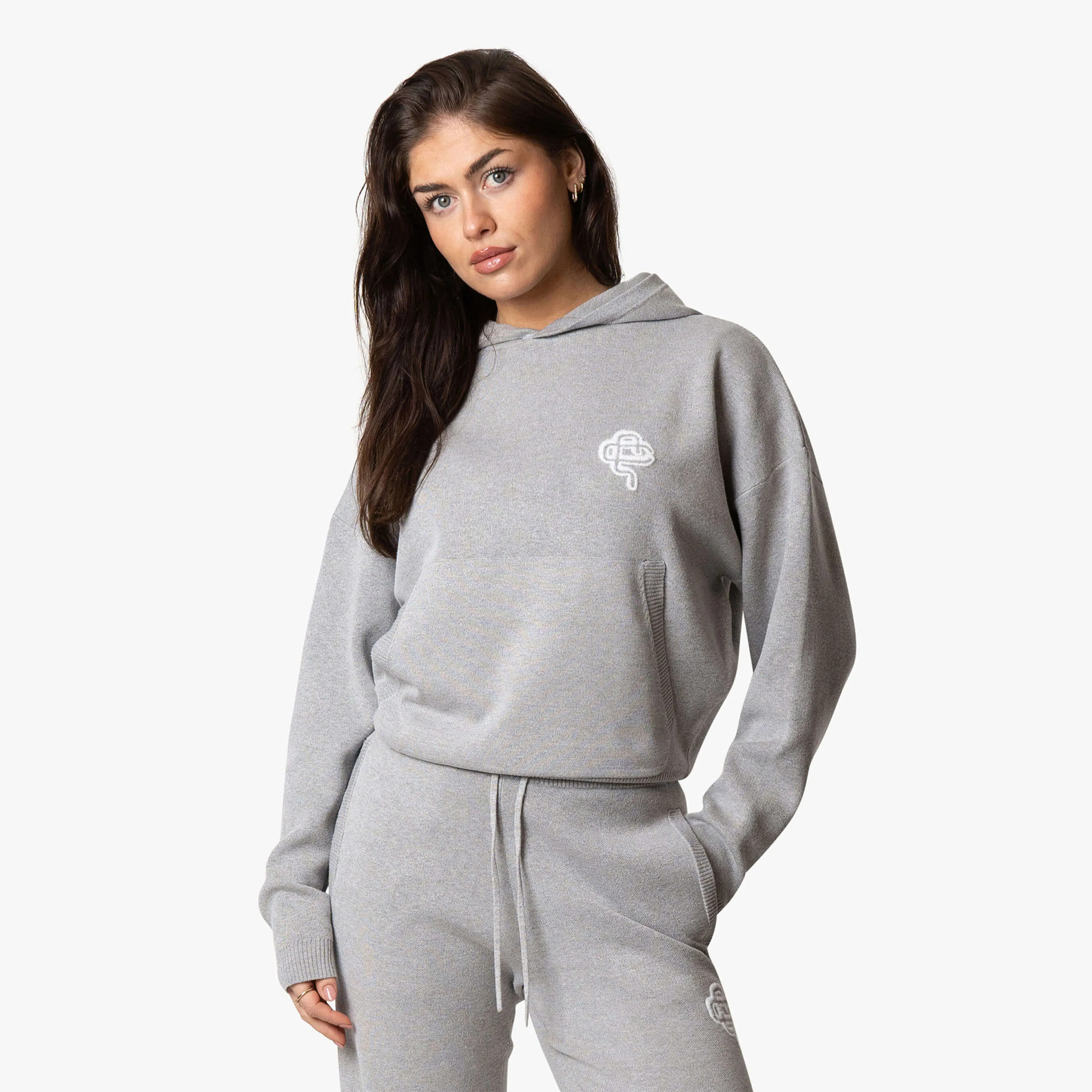 FLO KNITTED SET | GREY MELEE/WHITE