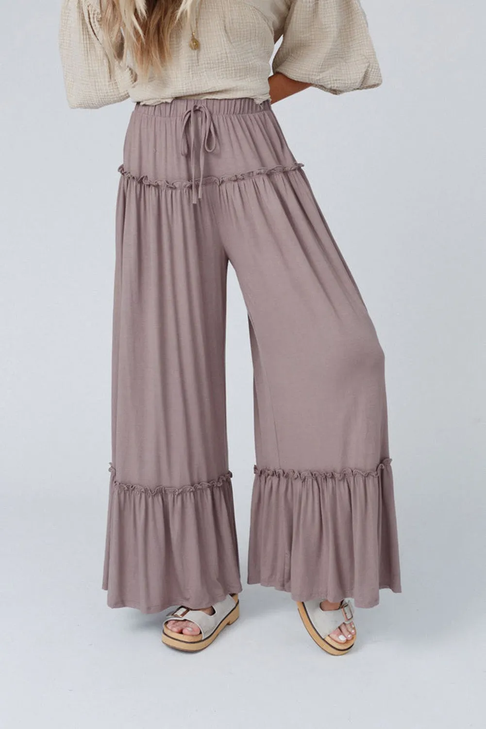 Frilled High Waist Wide Leg Pants