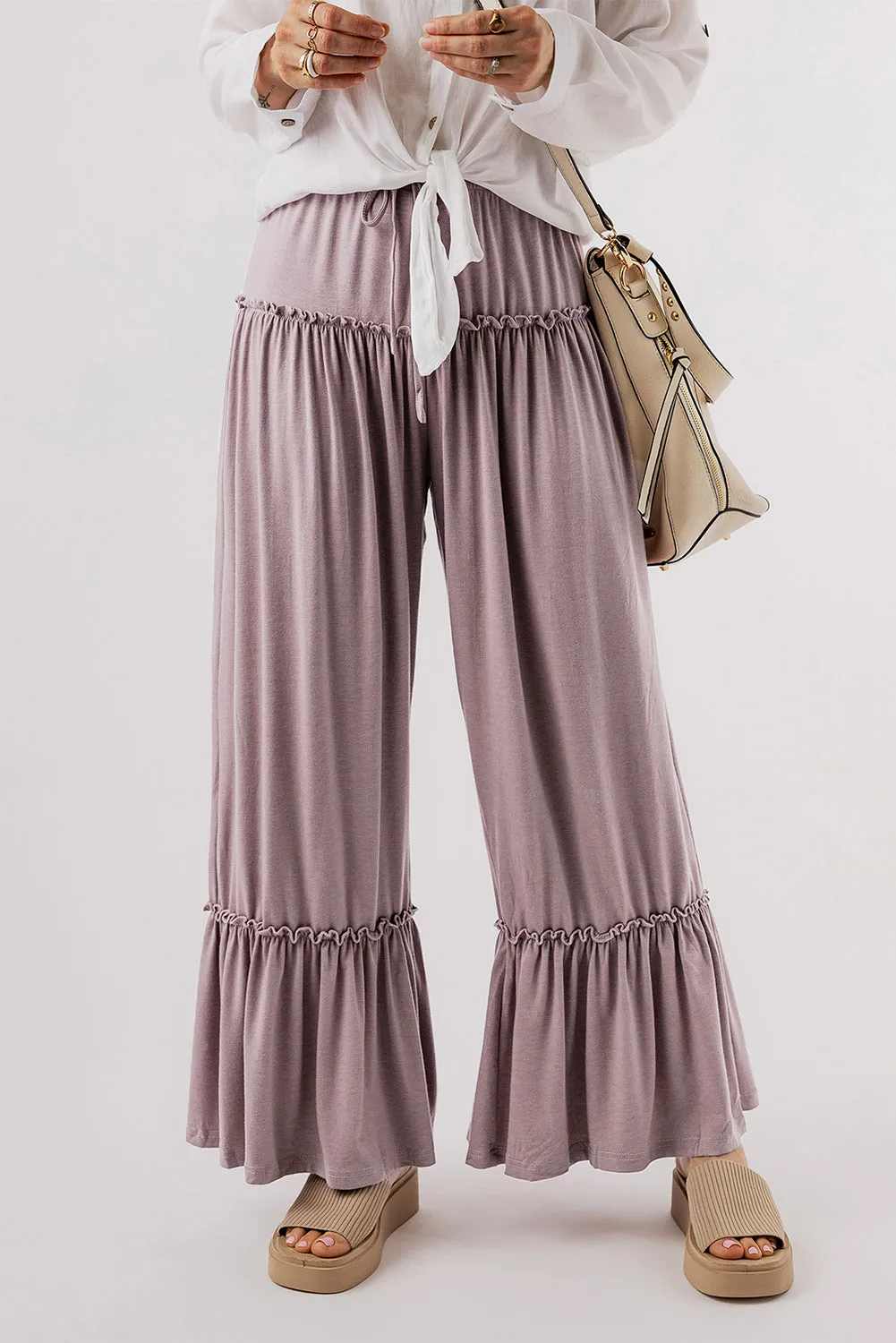 Frilled High Waist Wide Leg Pants